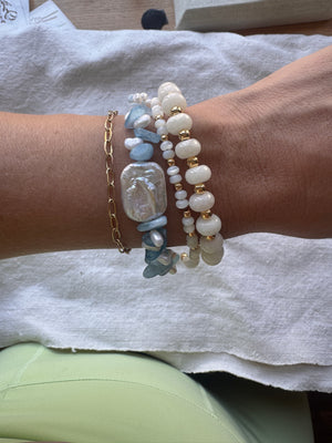 Aquamarine & Pearl Beaded Serenity Bracelet