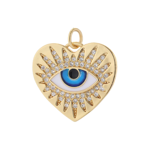 Evil Eye CZ Heart Pendant