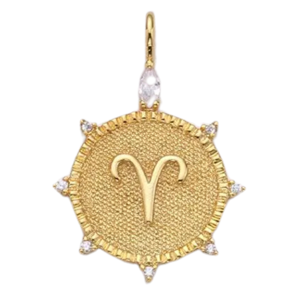 Aries CZ Gold Charm