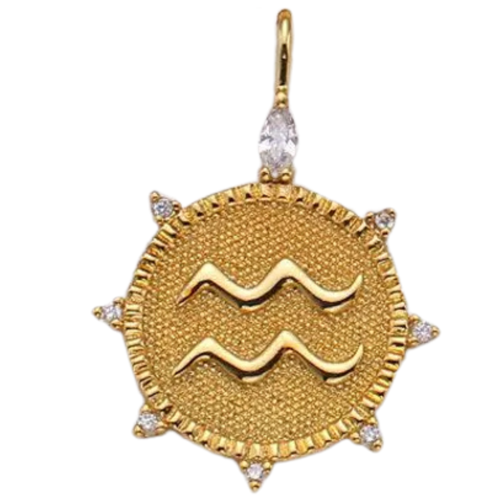 Aquarius CZ Gold Charm